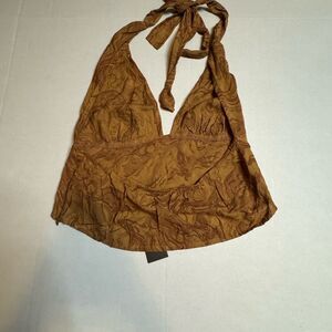 Motel Rocks Brown Tie Front Backless Blouse SZ L